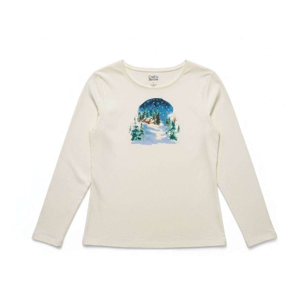 Croft & Barrow women's ivory winter scene graphic design long sleeves shirt